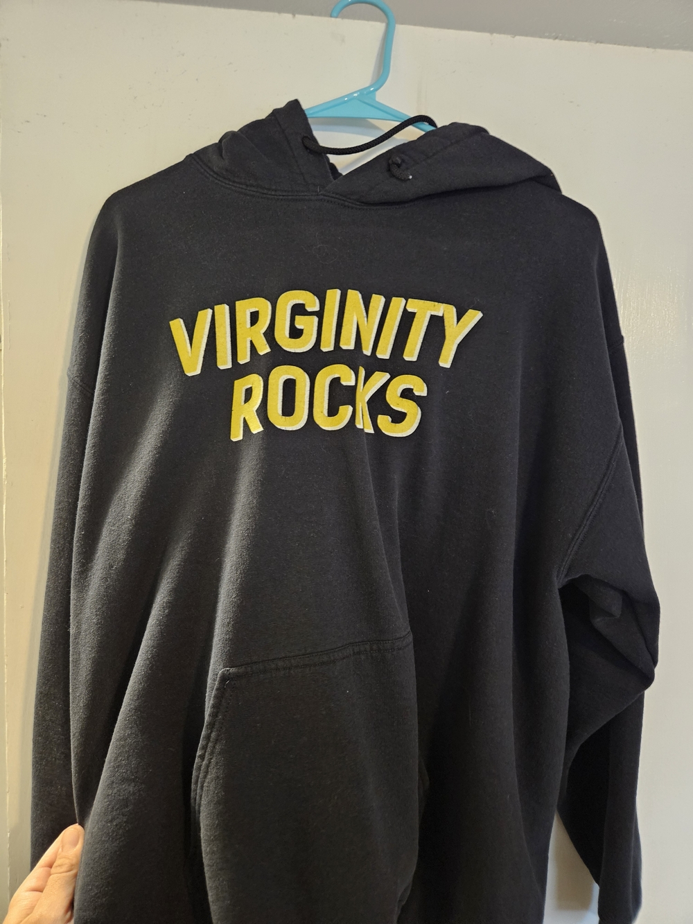 Black Graphic Pullover Hoodie with Yellow Lettering